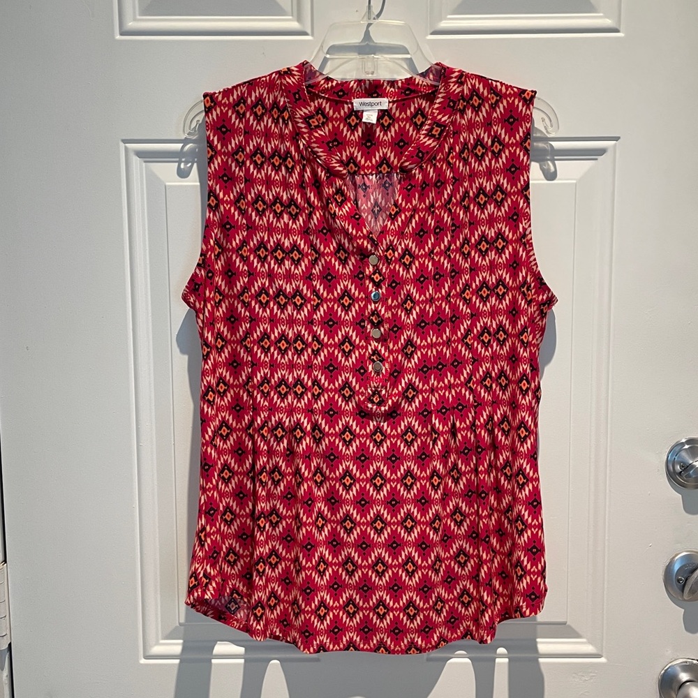 Westport Colorful Aztec Diamond Red Pink Black Sleeveless Top Size Petite XL